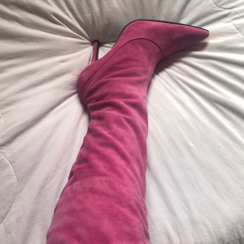 LN Pink suede thigh high boots